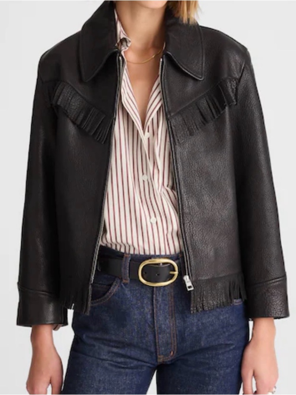 Alexa Chung for Madewell black leather fringe jacket size M - Picture 4 of 6
